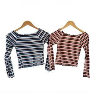 ☀️Bundle (2) Justice Girls Striped Long Sleeve Stretch Shirts Size 12